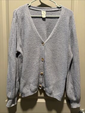 Joie Blue Bouclé Knit Cardigan Sweater XL Soft Button Front Cozy Luxe